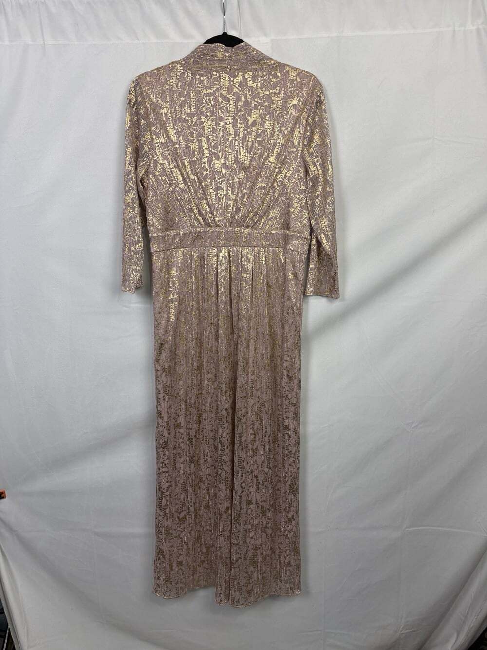 Chicos NWT Classic Pleat Metallic Maxi Dress Rose Gold Womens Sz 1 - Picture 8 of 9